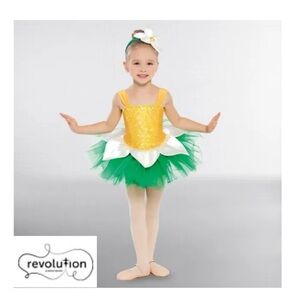 Yellow & Green Flower Costume With White Petal Tutu Skirt By Revolution Dancewea